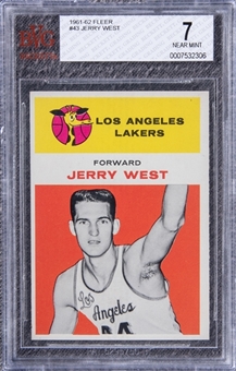 1961-62 Fleer #43 Jerry West Rookie Card – BVG NM 7